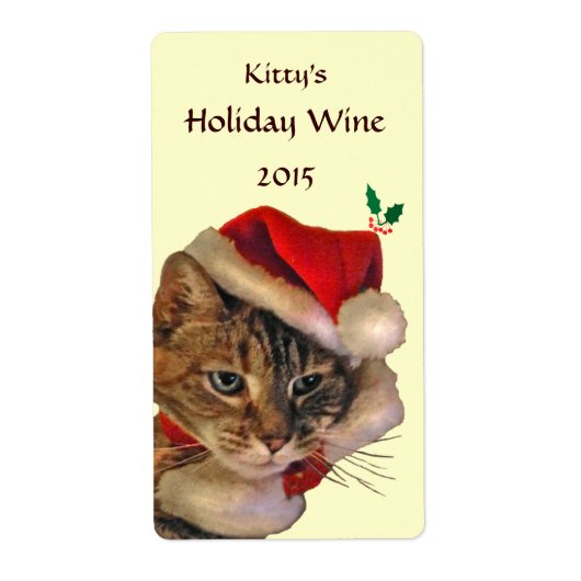 Santa Kat Christmas Wine Label (Voorkant)