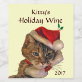 Santa Kat Christmas Wine Label Wijn Etiket (Enkel label)