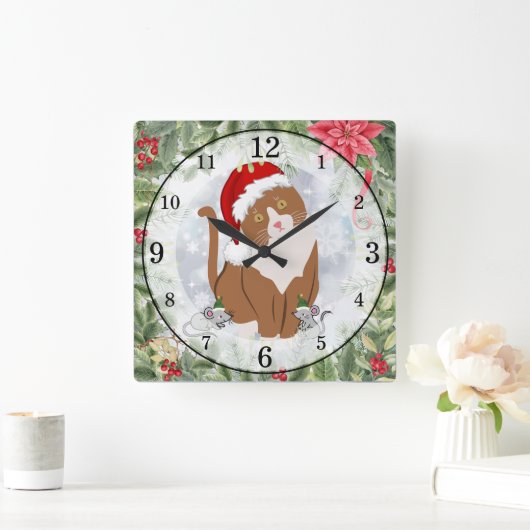 Santa Kat & Elf Muizen Acryl Klok (Huis)