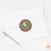 Santa Kat met Gingerbread Man Ronde Sticker (Envelop)