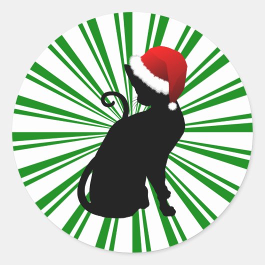 Santa Kat met groene strepen Ronde Sticker (Voorkant)