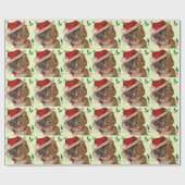 Santa Kat met Holly Cadeaupapier (Vlak)