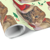 Santa Kat met Holly Cadeaupapier (Rol Hoek)