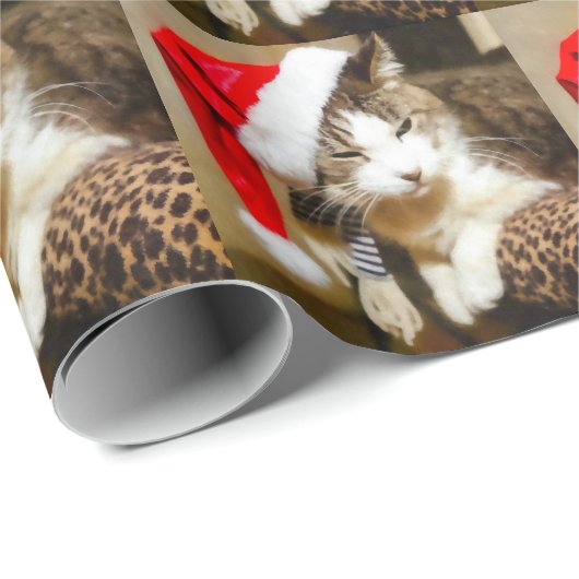 Santa Kat Painterly Cadeaupapier (Rol Hoek)