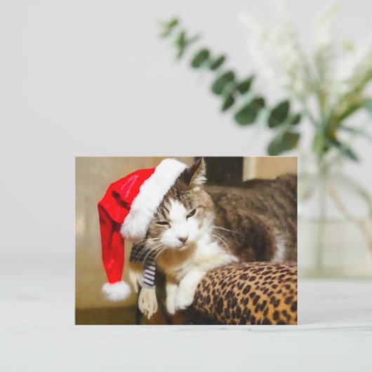 Santa Kat Painterly Feestdagenkaart (Staand voorkant)