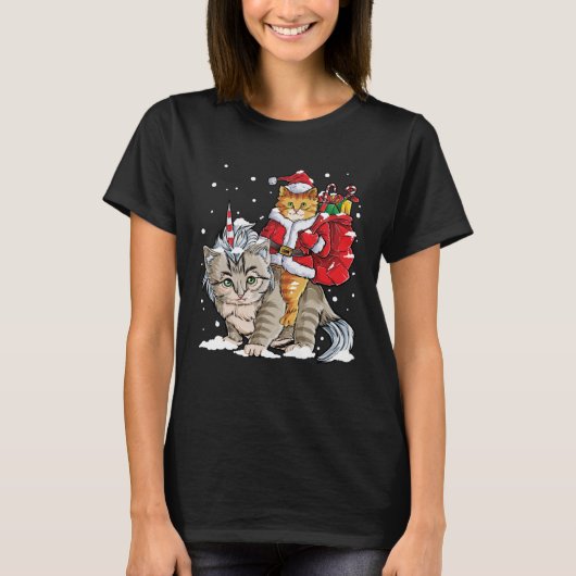 Santa Kat Riding Caticorn Kerstmis Meowy Catmas T-shirt (Voorkant)