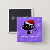 Santa kat vierkante button 5,1 cm (Voorkant /achterkant)