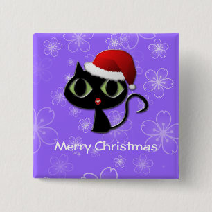 Santa kat vierkante button 5,1 cm
