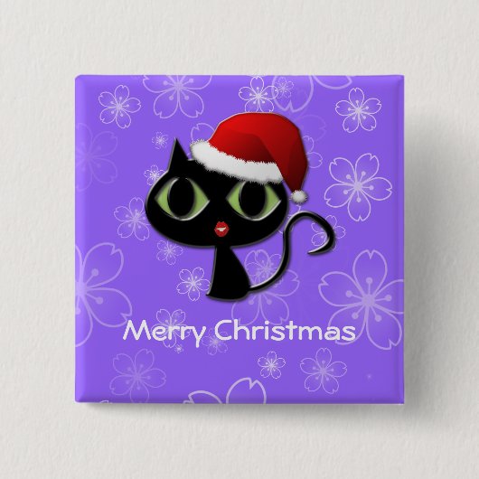 Santa kat vierkante button 5,1 cm (Voorkant)