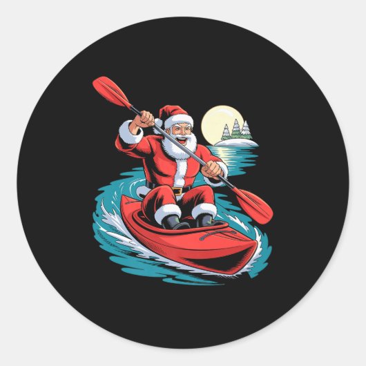 Santa Kayaking Lover Funny Holiday Christmas Xmas  Ronde Sticker (Voorkant)