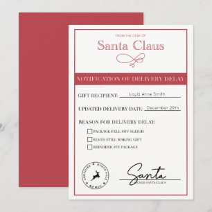 Santa kennisgeving van leveringstermijn bewerkbaar feestdagenkaart