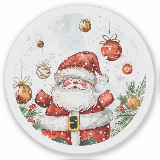 Santa Kerst sticker met Ornamenten (Voorkant)