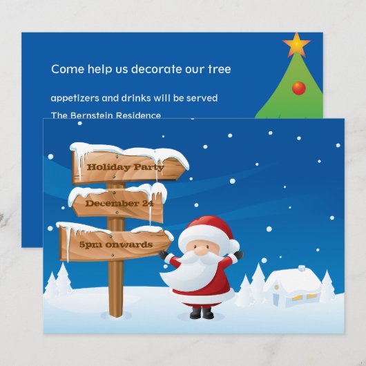 Santa Kerstfeestdag Kaart uitnodiging (Voorkant / Achterkant)