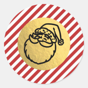 Santa Kerstfeestdag Rode Stripes Gold Foil Ronde Sticker