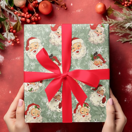 Santa Kerstkerstontvlechting  Damask Cadeaupapier