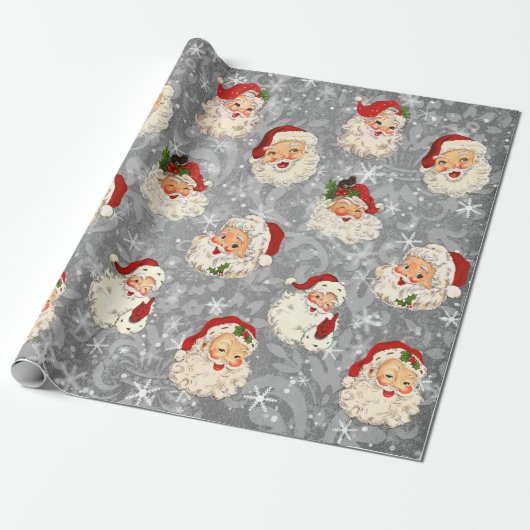 Santa Kerstkerstontvlechting  Damask Cadeaupapier (Uitgerold)
