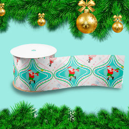 Santa Kerstmis Pickleball Ogee Patroon Satijnen Lint