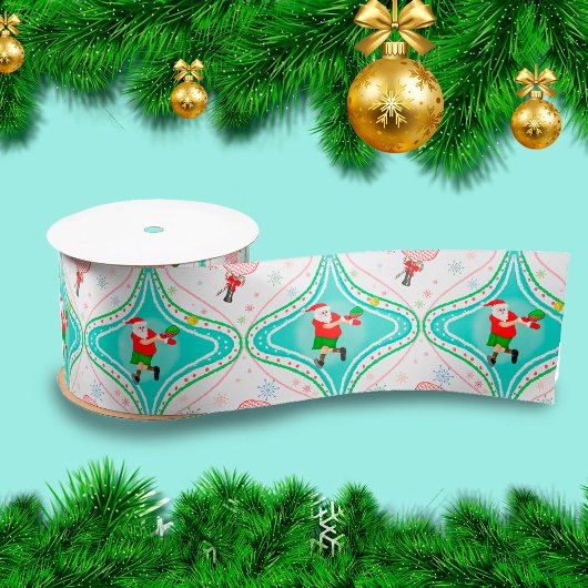 Santa Kerstmis Pickleball Ogee Patroon Satijnen Lint