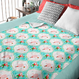 Santa Kerstmis Pickleball Ogee Pattern Fleece Deken