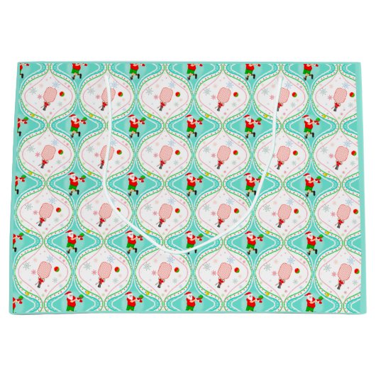 Santa Kerstmis Pickleball Ogee Pattern Groot Cadeauzakje (Voorkant)