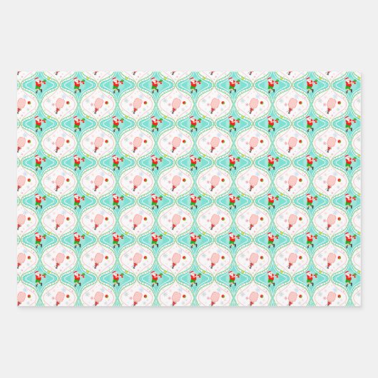 Santa Kerstmis Pickleball Ogee Pattern Inpakpapier Vel (Voorkant 2)