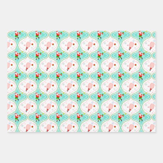 Santa Kerstmis Pickleball Ogee Pattern Inpakpapier Vel (Voorkant)