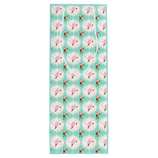 Santa Kerstmis Pickleball Ogee Pattern Wijn Cadeautas (Achterkant)