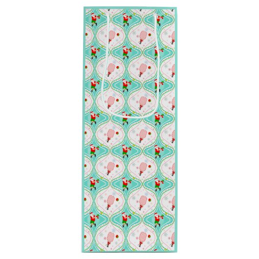 Santa Kerstmis Pickleball Ogee Pattern Wijn Cadeautas (Voorkant)