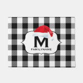 Santa Kerstzwarte witte Buffalo-chequemonogram Deurmat (Voorkant)