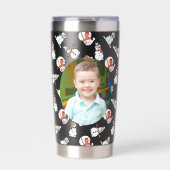 Santa Kinder naam en foto | Black Snowman Geïsoleerde Drinkbeker (Voorkant)