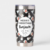 Santa Kinder naam en foto | Black Snowman Geïsoleerde Drinkbeker (Achterkant)