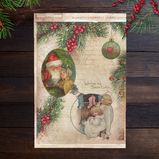 Santa, Kinderen, Pine & Holly Decoupage Tissuepapier
