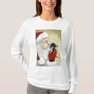 Santa Kiss voor Chihuahua Dog Art Kersthoodie T-shirt