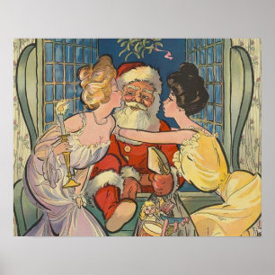 Santa Kisses Vintage Kerstmis Poster