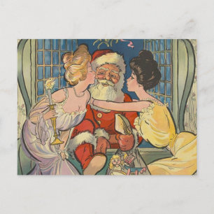 Santa Kissing Vintage Christmas Kaart
