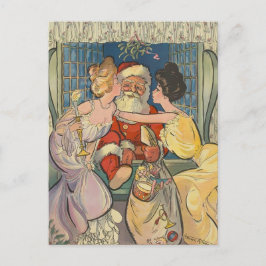 Santa Kissing Vintage Christmas Kaart