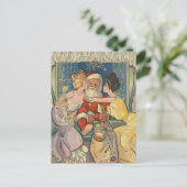 Santa Kissing Vintage Christmas Kaart (Staand voorkant)