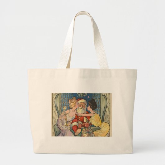 Santa Kissing Vintage Christmas Kaart Grote Tote Bag (Voorkant)