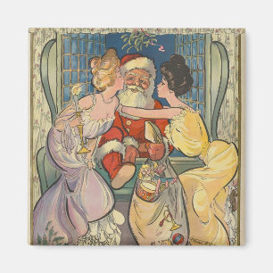 Santa Kissing Vintage Christmas Kaart Magneet