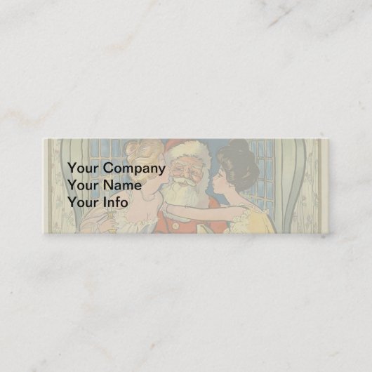 Santa Kissing Vintage Christmas Kaart Mini Visitekaartje (Voorkant)