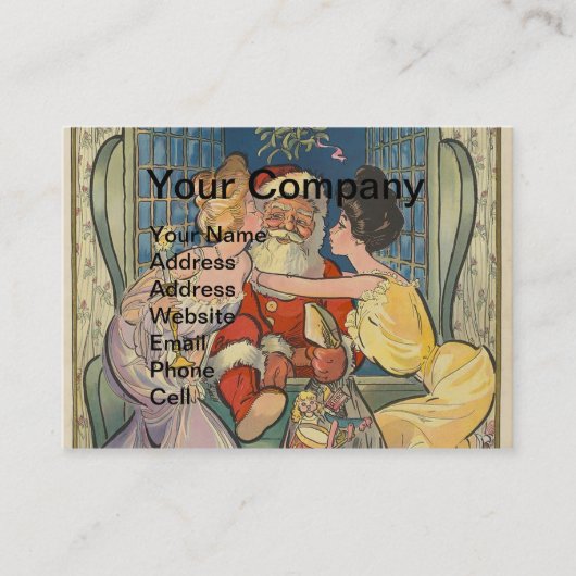 Santa Kissing Vintage Christmas Kaart Visitekaartje (Voorkant)