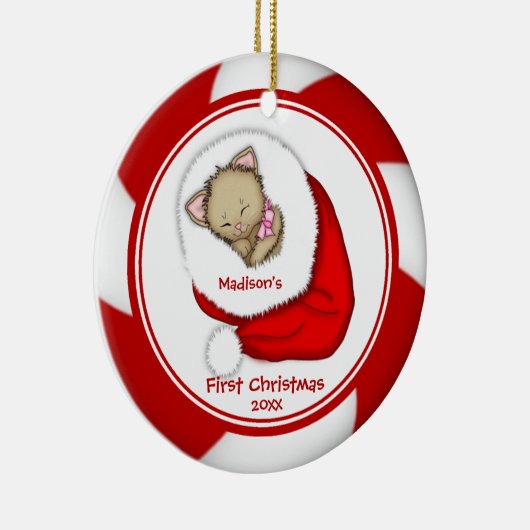 Santa Kitten Baby's eerste kerstsieraad Keramisch Ornament (Rechts)