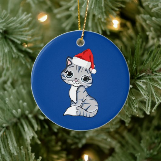 Santa Kitten Keramisch Ornament (Boom)