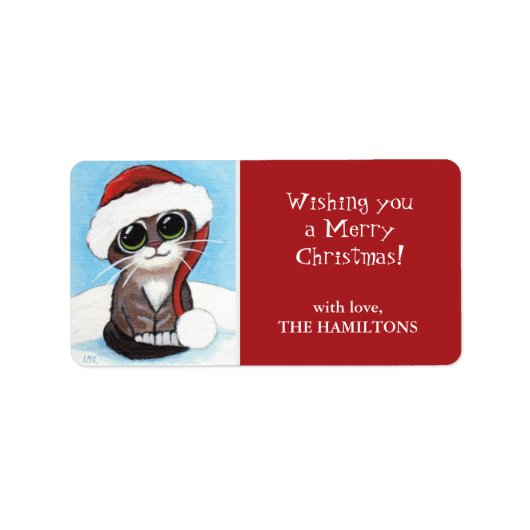 Santa Kitten Kerstcadeau Label Labels (Voorkant)