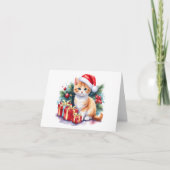 Santa Kitten (sinaasappel/wit) met Cadeaus BLANK Feestdagen Kaart (Voorkant)