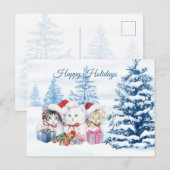 Santa kittens, pijnbomen kerst briefkaart (Voorkant / Achterkant)