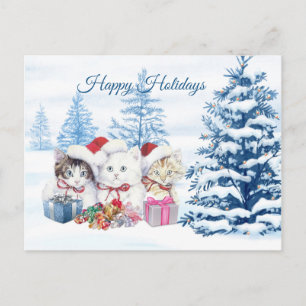 Santa kittens, pijnbomen kerst briefkaart