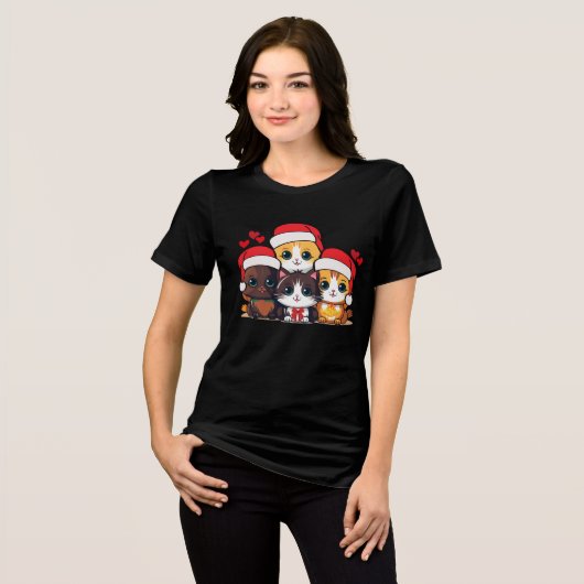 Santa Kittens Tri-Blend Shirt (Voorkant volledig)
