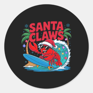 Santa Klauwen Grappige Kerst Kreeft Met Palmboom Ronde Sticker