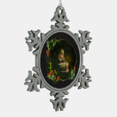 Santa Kneeling bij de versiering van Manger Tin Sneeuwvlok Ornament (Links)